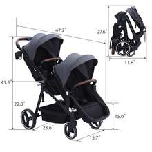 Huisuilinss Infant Double Stroller Track,Tandem Stroller,Toddler Foldable Pushchair Bassinet,Pram Twin Stroller With Multi-Position Reversible & Adjustable Backrest,Large Storage Basket And Canopy - Gris oscuro - Ver 3