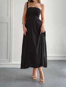 Unadoll 女士无肩带拉链休闲优雅连衣裙，适合海滩度假、旅行、约会、音乐节、返校季和圣诞节等场合。 - 黑色 - 查看 6