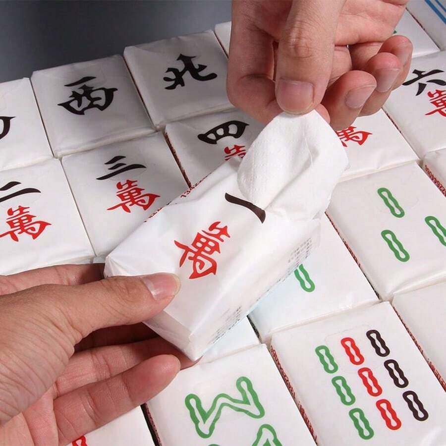 Pañuelos faciales portátiles con diseño creativo de patrón de mahjong, pañuelos compactos para uso personal y en dormitorios - Papel de pañuelo de Mahjong - Ver 1