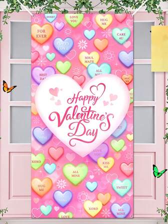 1pc Valentine's Day Hanging Banner Decoration - Valentine's Day Themed Party Hanging Decor, Made Of Durable Polyester Material, Valentine's Day Party Decorations, Elegant Outdoor And Indoor Decor, Ideal For Porch, Yard, Garage And Home