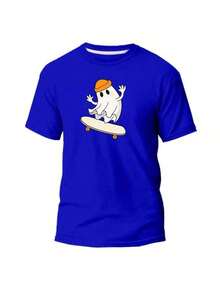 Camiseta Fantasma Skatista Estilo Streetwear Skate Ghost Masculina 100%a algodão Leve Confortável - Azul - Visão 3