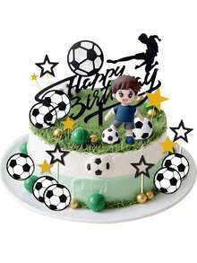 1 Set Football Cake Decorations, Football Player Cake Toppers, Green Football Birthday Party Decorations, World Cup/Euro Cup Football Cake Decor, Sports Theme Party, Birthday Party, Christening Cake Decor - Multicolor - View 6