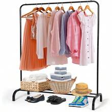 Metal Clothing Rack Garment Rack Closet Rack Heavy Duty Hanging Racks For Clothes With Top Rod And Storage Bottom Shelf Clothes Rail Hanger Stand Free For Hanging Coats Skirts Shirts 43.5 In-Black - Black - View 1