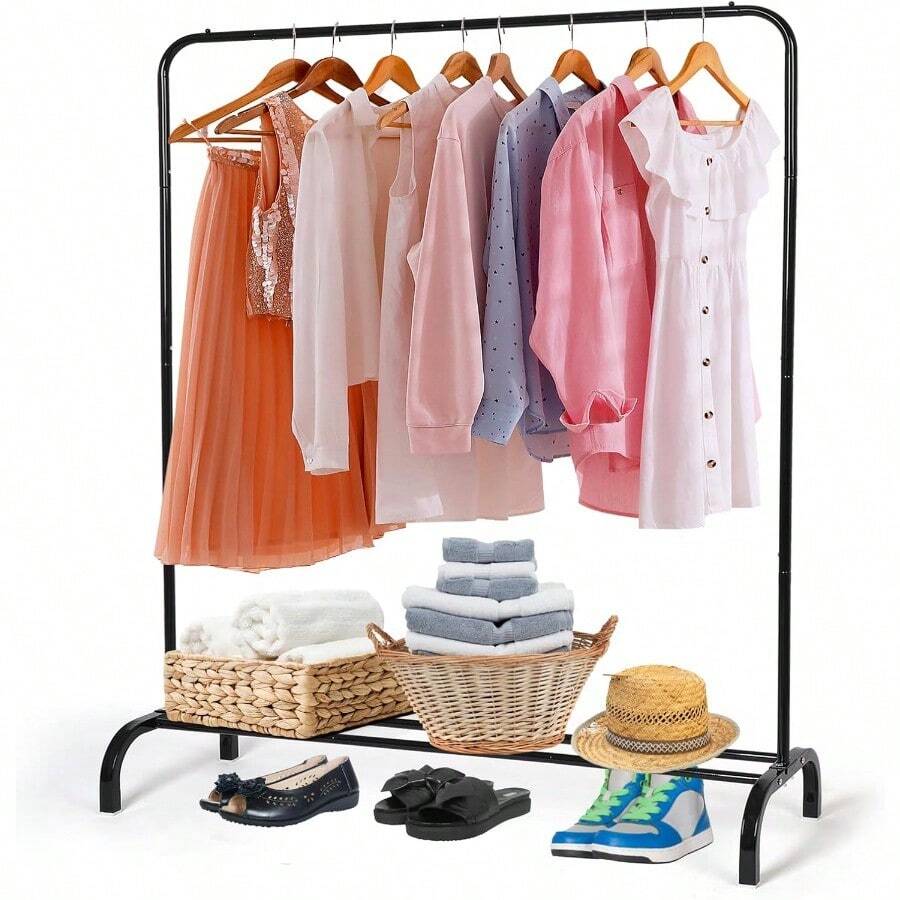 Metal Clothing Rack Garment Rack Closet Rack Heavy Duty Hanging Racks For Clothes With Top Rod And Storage Bottom Shelf Clothes Rail Hanger Stand Free For Hanging Coats Skirts Shirts 43.5 In-Black - Black - View 1