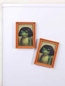 1 Piece Of Quirky Middle Part Hair Frog Pattern Fridge Magnet, Mini Photo Frame Shape, Fun Home Decoration Prop, Holiday Gift - Multicolor - View 5
