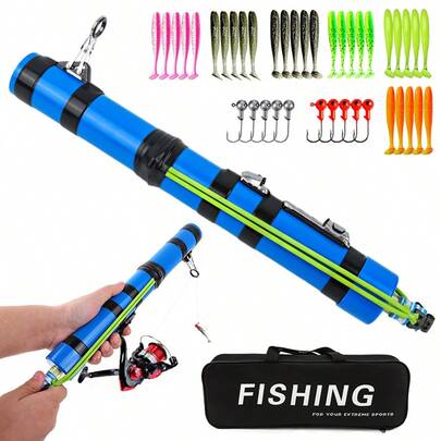 Professionell slangbella fiskespö och rullekombination - Kompakt bärbar fiskeutrustning lämplig för sötvattens- och saltvattensfiske, teleskopiskt fisketillbehör för utomhusbruk