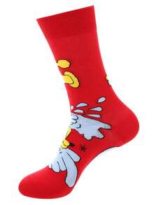 2/5/8双装时尚百搭创意不对称高帮袜，图案包括卡通动物、工具和人物。 - 彩色 - 查看 5