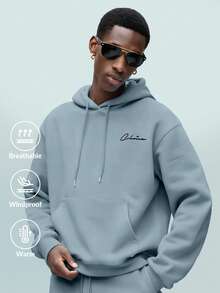 WHITE SHARK 男士休闲印花宽松连帽卫衣，秋冬季街头时尚风格 - 霧霾藍 - 查看 1