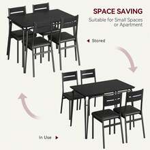 Huisuilinss 5 Piece Dining Table Set,Kitchen Table And Chairs For 4,Rectangular Metal Wood Modern Dinner Table Set With 4 Upholstered PU Leather Chairs For Kitchen Dining Room Apartment - negro - Ver 4