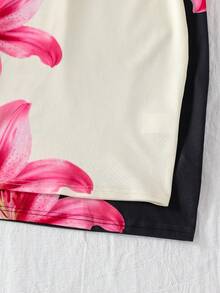 2件套 少女休闲复古度假风百合花印花修身中长连衣裙，春夏款 - 彩色 - 查看 6