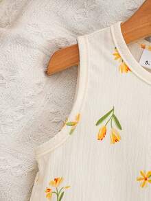 Baby Girls' Pink Floral Chiffon Print Vest Top With 3D Bow And Pants Set, Baby & Toddler Clothing - Apricot - View 6