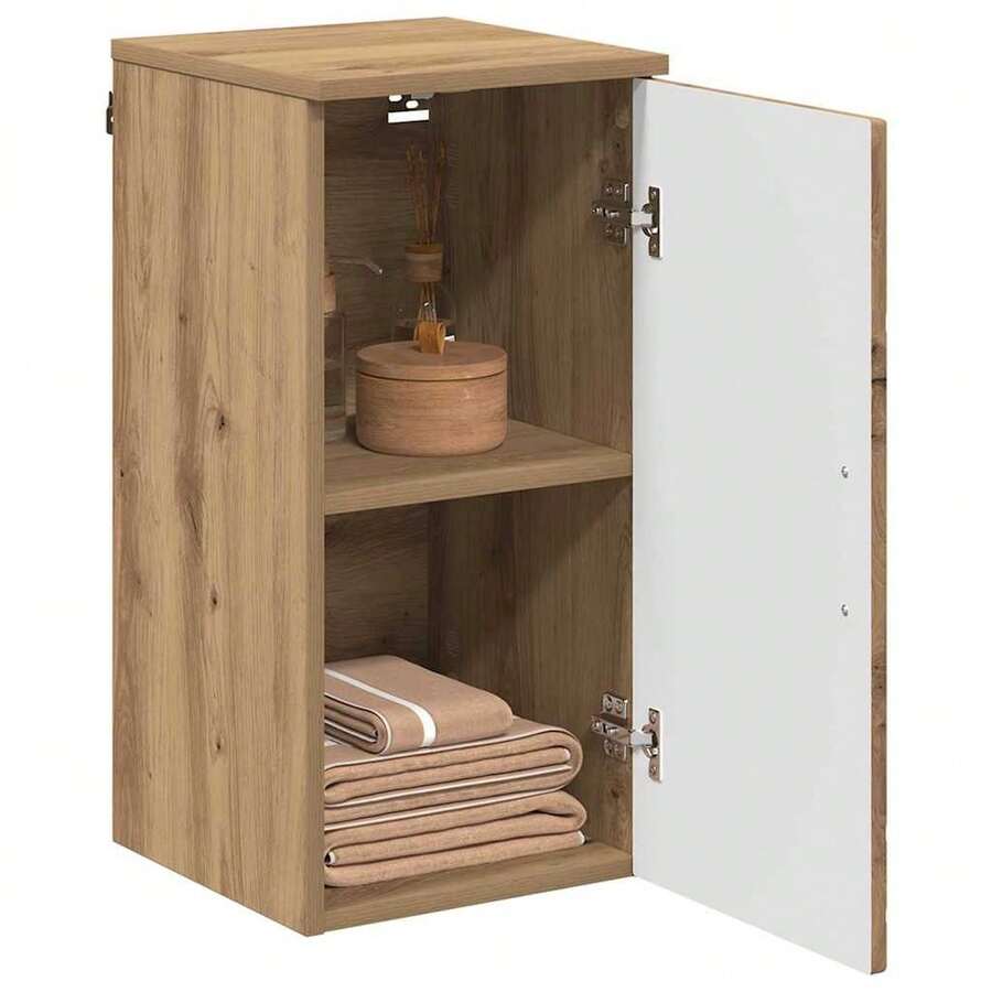 Meuble de salle de bain mural vidaXL en chêne artisanal 30 x 31,5 x 61 cm - Tabac - Voir 1
