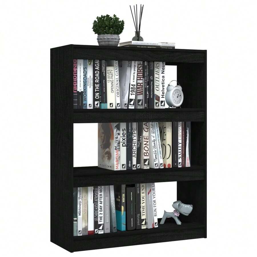 vidaXL Bücherregal/Raumteiler Schwarz 100x30x103 cm Kiefer Massivholz - Schwarz - Übersicht 1