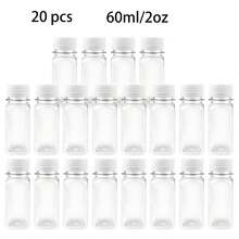 12个/套，8盎司塑料果汁瓶带盖，4盎司/5盎司/12盎司/16盎司可重复使用饮料瓶，迷你冰箱瓶，塑料迷你果汁容器，适用于榨汁、制作冰沙、茶和自制饮品，便携式配件收纳 - 白色 - 查看 24