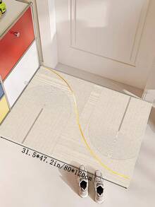 1pc Beige Minimalist Line Print Area Rug, Plush Fabric, Soft & Comfortable Touch, Easy Maintenance, Waterproof & Anti-Stain, Non-Slip Backing, Suitable For Lobby, Bedroom, Living Room, Bathroom, Kitchen, Dining Room, Office, Room Decor And Doormat, Holiday Celebration - 米色 - 查看 14