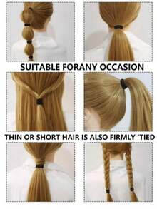 10/30/40/50pcs Black Elastic Hair Ties, Seamless Strong Ponytail Hair Ties, Suitable For Thick Hair, No Pulling Or Damage, Hair Accessories - Black - View 4
