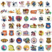 Disney 50张迪士尼疯狂动物城贴纸，“疯狂动物城”主题派对礼品，尼克和朱迪卡通贴纸，防水贴纸，适用于书籍、日记本、手机壳、笔记本电脑、平板电脑、水瓶，适合作为节日、生日礼物或奖励，礼品装饰 - 彩色 - 查看 5