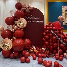 96pcs Burgundy Gold And Blush Pink White Balloon Arch Kit For Birthday, Wedding, Bridal Shower, Gender Reveal, Baby Shower, And Party Decorations. Elegant Metallic Mix With Soft Tones Creates A Luxurious Romantic Atmosphere, Perfect For DIY Garland, Backdrops, And Event Styling - Burgundy - View 4