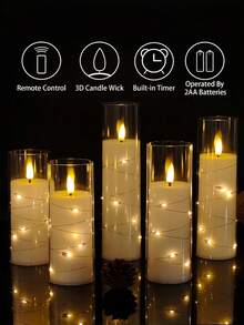 2/3/5 piezas Velas LED sin llama, Luces de cuerda envueltas con control remoto, Crea un ambiente romántico, Adecuado para decoración del hogar, decoración de bodas, decoración de mesa, decoración de vacaciones, decoración de fiestas - transparente - Ver 8