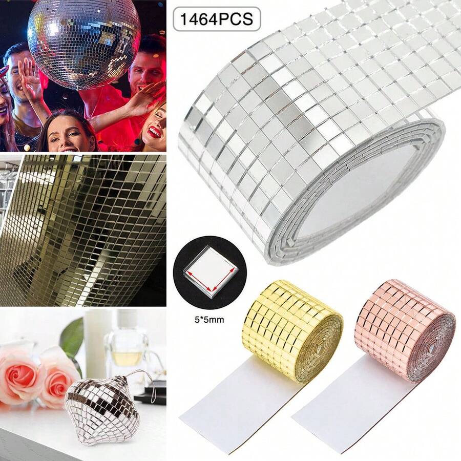 3PCS Mini Mosaic Tiles Self-Adhesive Square Mirror Glass Wall Sticker Decors DIY UK - Gold - View 1