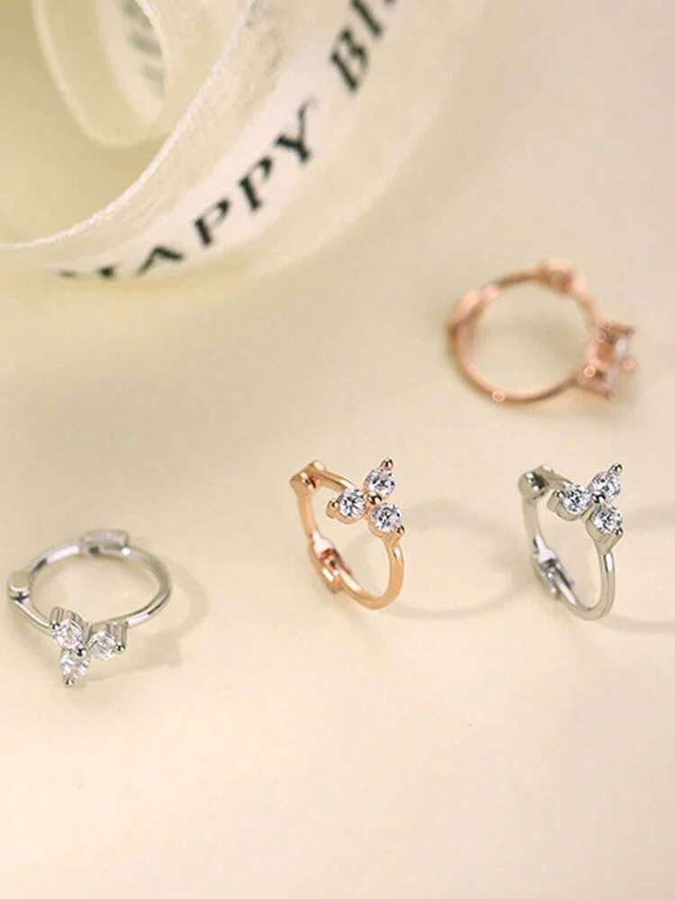 1件S925纯银四叶草花朵耳环，甜美风格，适合女性日常佩戴 - 單隻 - 查看 4