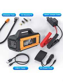 12V多功能汽车应急启动器，带便携式空气压缩机、汽车电池充电器/轮胎充气泵/14.8V 2500mAh移动电源，支持USB充电/放电/直流供电，150PSI轮胎充气泵，带数字压力表和LED工作灯，无线应急启动器，适用于汽车/车辆/摩托车/拖拉机。汽车配件/礼品。 - 彩色 - 查看 15