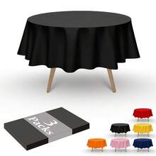 FULDGAENR 3 Packs Black Plastic Round Table Cloth, Disposable Black Tablecloths Plastic 84 Inch Size For Round Table Indoor/Outdoor Parties Birthdays Weddings Anniversary - 3 Packs,3384inchRound - 3384英吋圓形 - 查看 1