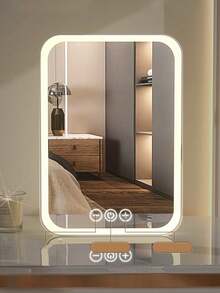 Espejo de maquillaje portátil con luz LED, espejo de tocador plegable para escritorio, dormitorio, oficina, uso personal - Multicolor - Ver 3