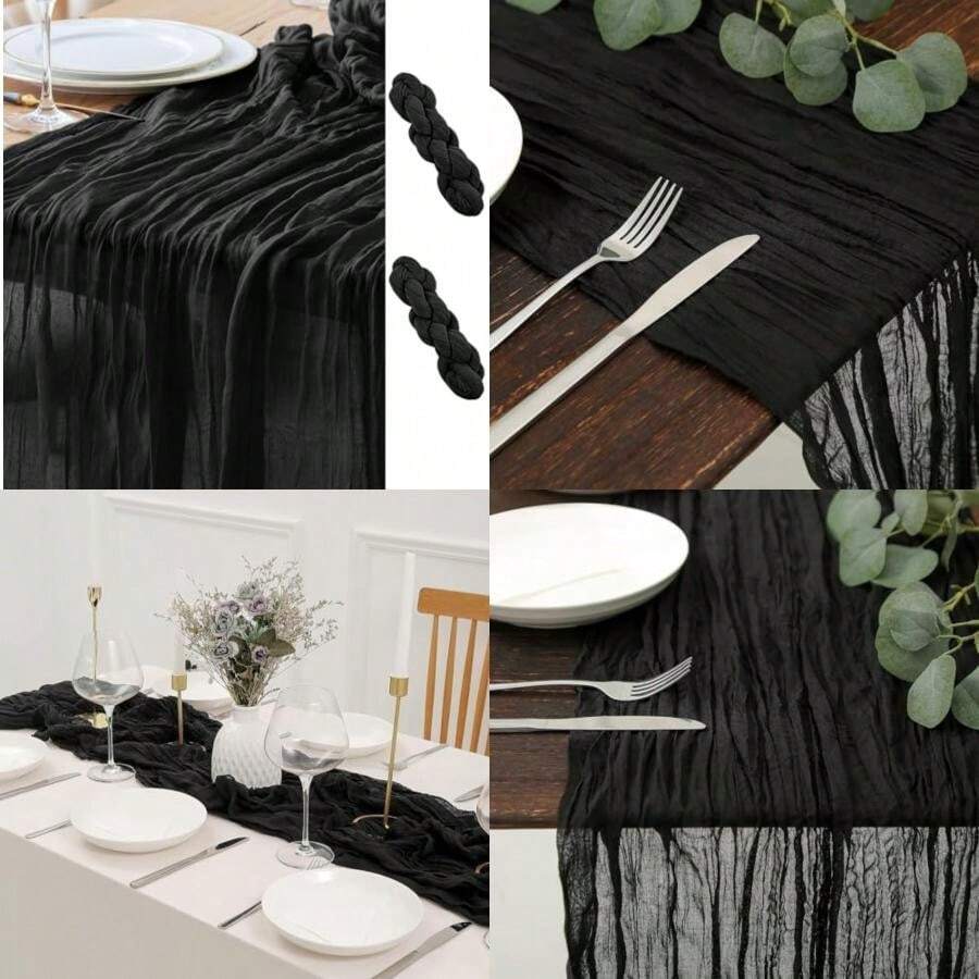 Camino de Mesa de 3. pies/4 Metros de Tela de Queso rústico Transparente , para Boda, Novia, Baby Shower, Fiesta de cumpleaños, decoración de Mesa de Tartas (Pasto Verde, )(2 negro) - Multicolor - Ver 1