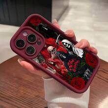 Estuche para teléfono con rosas góticas y parcas Compatible con estuches para teléfonos   16 Pro Max  15 Pro Max  13 y  12 Estuche para teléfono de TPU de cobertura total a prueba de golpes en paquete de 1 Resistente al agua, a prueba de caídas y rayones Un gran regalo para familiares, amigos, seres queridos, novios/novias y para Halloween - Burdeos - Ver 2