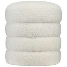 Round Upholstered Stool/Footstool With Seat Cushion For Living Room/Bedroom, Cream White, Ø40 X 45 Cm - Beige - View 5