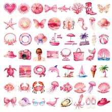 56pcs Reusable Pink PET Stickers | Beach-Themed Ins Style Waterproof Decor For Laptop/Tablet/Bullet Journal - Multicolor - View 7