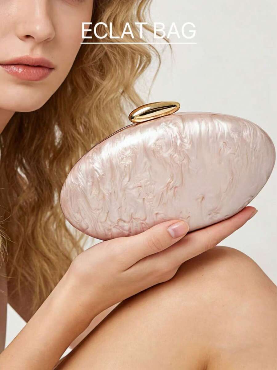 1 件装时尚亚克力亮面女士晚宴包，蛋形斜挎包，配可拆卸金链，适合婚礼、派对、度假等场合。 - 淺粉色 - 查看 1