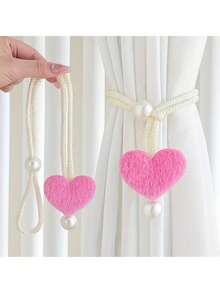 2 pièces Embrasses de rideaux élégantes - Design cœur rose doux et beige, convient pour le salon, la chambre, le café - Matériau en polyester durable, embrasses de rideaux de décoration moderne pour la maison, accessoires pour le salon et la chambre, style contemporain, texture douce, embrasses décoratives, choix des décorateurs d'intérieur - Multicolore - Voir 1