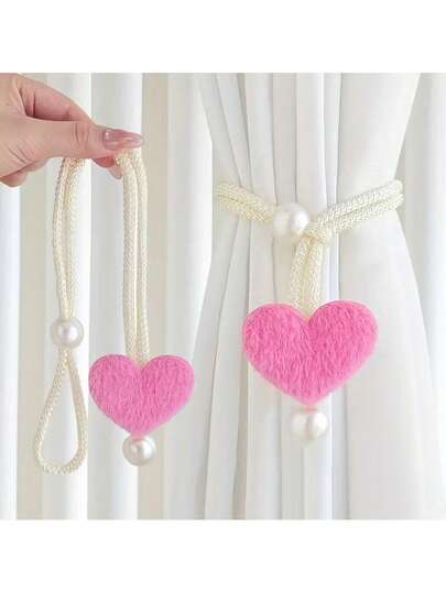2 piezas de elegantes sujetacortinas - Diseño de corazón en rosa suave y beige, adecuado para sala de estar, dormitorio, cafetería - Material de poliéster duradero, sujetacortinas decorativas modernas para el hogar, accesorios para sala de estar y dormitorio, estilo contemporáneo, textura suave