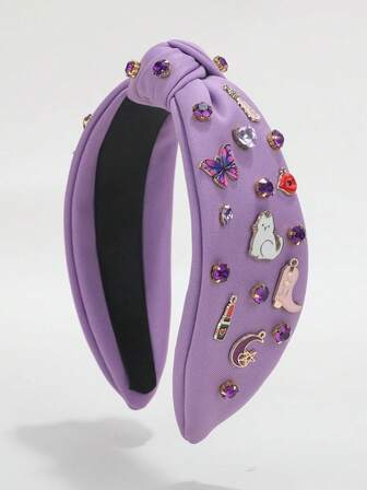 1pc Women's Music Jewelry Knotted Headband - Singer Fan Gift, Guitar Red Lip Rhinestone Crystal Decor Wide Top Knot Headwrap, Birthday Back To School Gift For Ladies, Mom, Music & Instrument