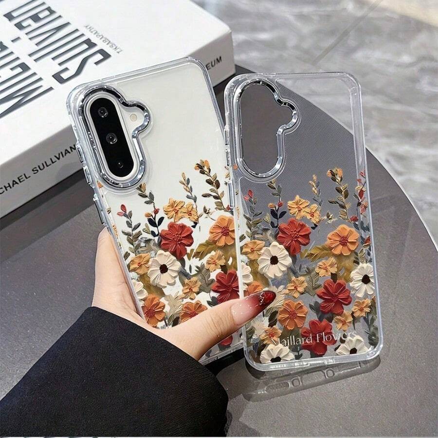 Exquisita funda de móvil con estampado floral, compatible con los modelos S25 S24 S23 S22 S21 S20 y serie A, compatible con iPhone 17 16 15 14 13 12 11 Pro Max, para los modelos MOTO y vivo, adecuada para enviar regalos de Navidad a las mujeres. - transparente - Ver 1