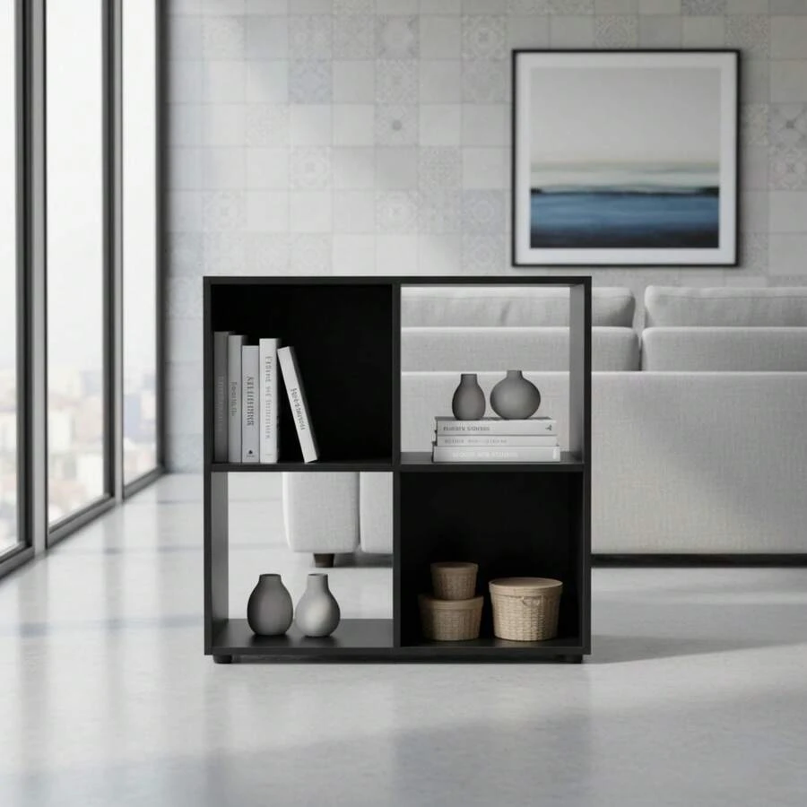 Ecommerc3 MOBLEKIT | Modular Wooden Shelves With Different Compartments And Door Options, Bookcases And Storage Furniture For Bedroom, Kitchen Or Entryway - Negro - 4 Comp | 60*29.7*60cm - View 1