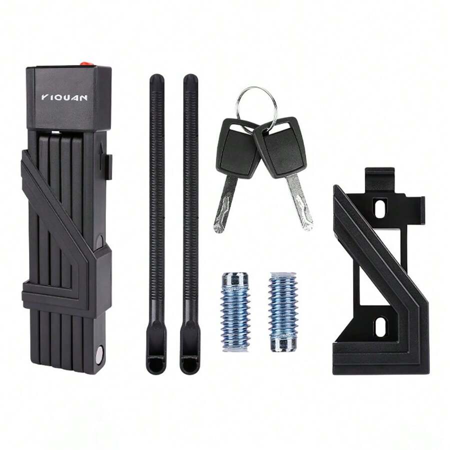 Foldable Bicycle Lock With 2 Keys, Compact Anti-Theft Lock For Bicycles, Scooters/Bikes, Combination Lock, Robust Bicycle Chain Lock, With Bracket (Black-2) - Black - View 1