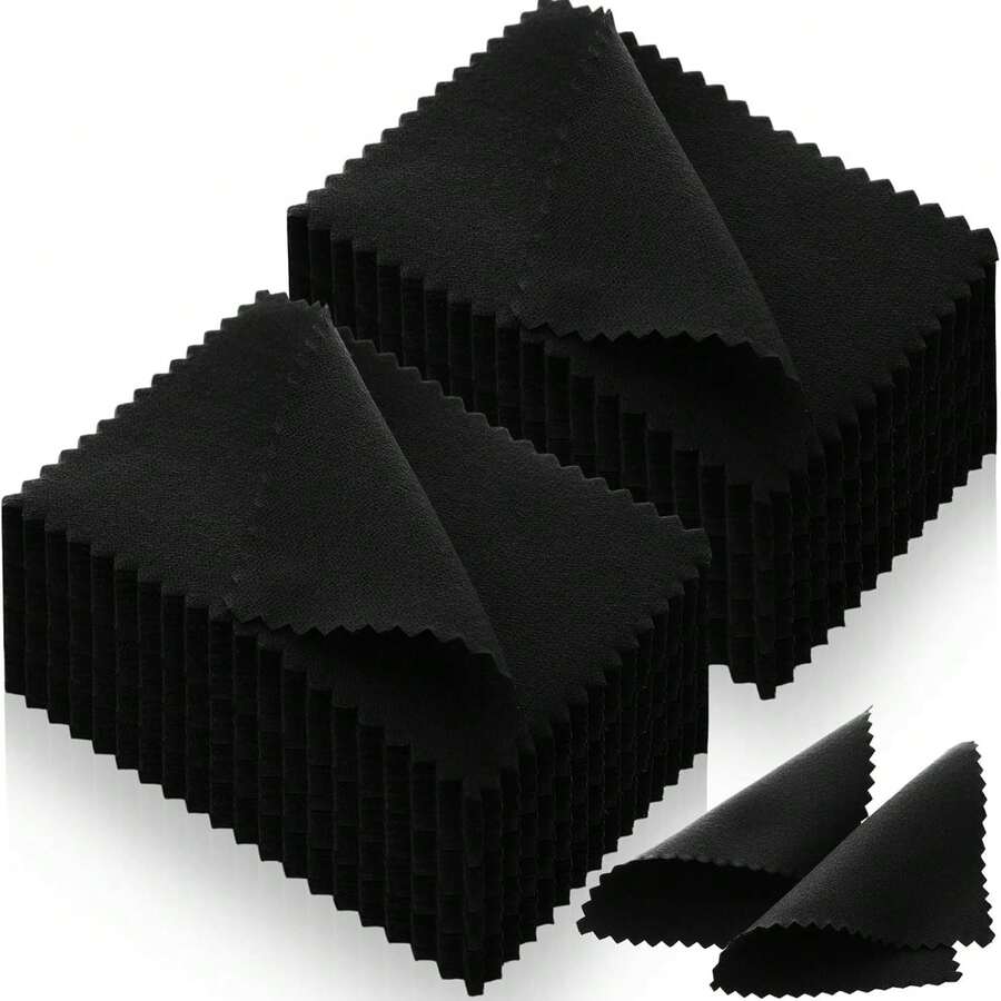 200pcs Jewelry Polishing Cloth, Size 2.36 X 3.15 Inches, Double-Sided Polishing Cloth, Silver Color, Eyeglass Cleaning Tool, Suitable For Gold, Silver, Platinum Jewelry/Watches/Coins/Glasses (Black) - Black - View 1