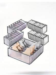 1pc/3pcs Foldable Wardrobe Storage Bag - Plaid Underwear Storage Bag - Multi-Size Nylon Drawer Divider, Suitable For Underwear, Socks And Ties, Minimalist And Fashionable - Black - View 1