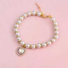 Pearl Necklace Cat Collar, Pet Jewelry Collar For Cats And Dogs, Kitten/Puppy Bell Pearl Necklace Accessories With Heart Rhinestone - Multicolor - View 37
