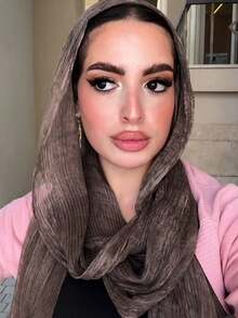 1条女士多色纯色粘胶褶皱流苏围巾，休闲日常头巾，持久透气防滑，防晒保暖披肩围巾，适合搭配连衣裙 - 多色 - 查看 7