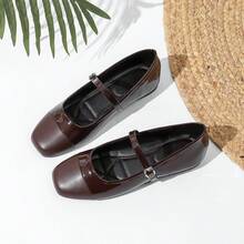 New Mary Jane Flat Low Vamp Square Toe Women Shoes, Retro Strap Soft Bottom Gentle Style, Suitable For All Seasons - Brown - View 9