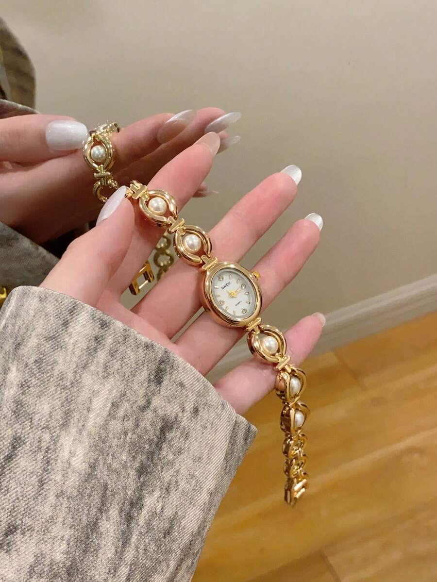 1pc Women's Gold /Green Watch Version Simple, New Small Dial Atmospheric, Fashionable, Elegant Versatile, Quartz Watch Suitable For Everyday Decoration/Party - 金色 - 查看 1