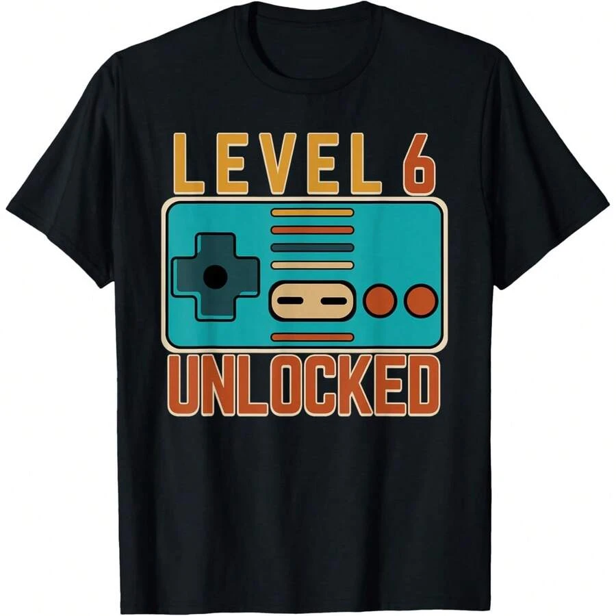 Nivel 6 - Camiseta con dise?o de controlador de juegos retro desbloqueado - Negro - Ver 1