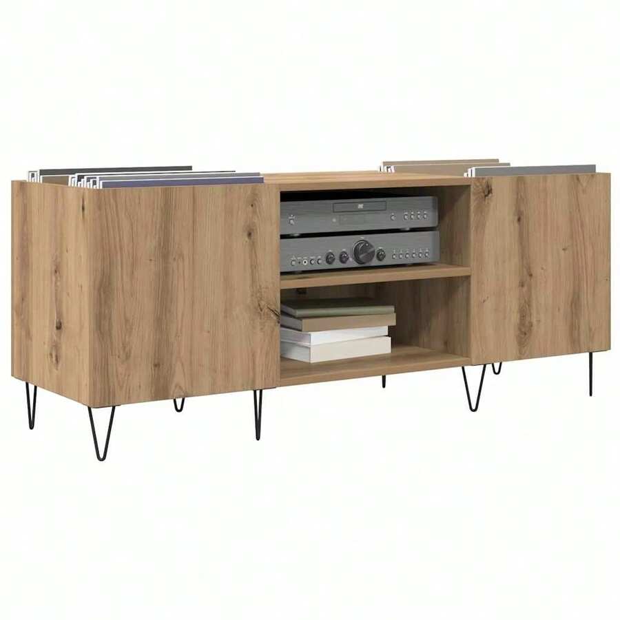 Mobile porta dischi vidaXL con ripiano, rovere artigianale, 121 x 38 x 48 cm - Castano - Visualizzare 1