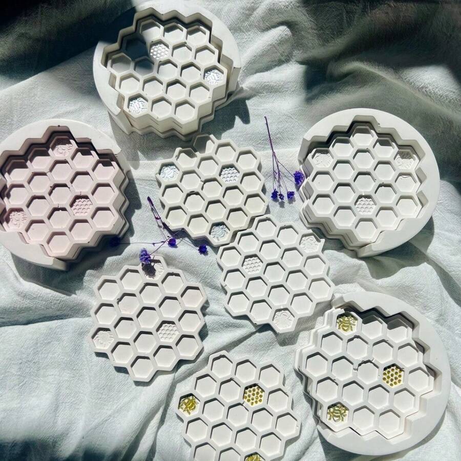 5pcs Resin Mold DIY Honeycomb Coaster Mold, Beehive Coaster Mold, Silicone Mold For Jewelry Making