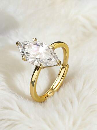 1 ชิ้น เงินแท้ 925 100% ทอง 14k 8A มาร์คีส์รูปทรงเซอร์โคเนีย แหวนเปิด ประดับเพชร แฟชั่น เครื่องประดับ สำหรับผู้หญิง, ผู้ชาย งานแต่งงาน, วันเกิด และงานเลี้ยงครบรอบ แหวนนิ้ว