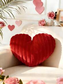 情人节爱心抱枕装饰靠垫，心形柔软蓬松人造毛皮可爱抱枕靠垫，适用于沙发、椅子、床、卧室家居装饰，美观大方，红色 - 紅色 - 查看 1